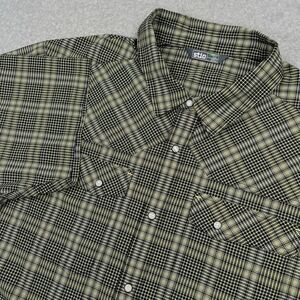Stio Eddy Pearl Snap Shirt Mens XXL 2XL Black Green Plaid Short Sleeve Western